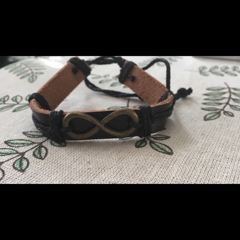 Black Leather Infinity Bracelet
